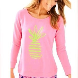 Lilly Pulitzer Sandy Popover Size XS Tiki Pink Stripe Pineapple Pullover